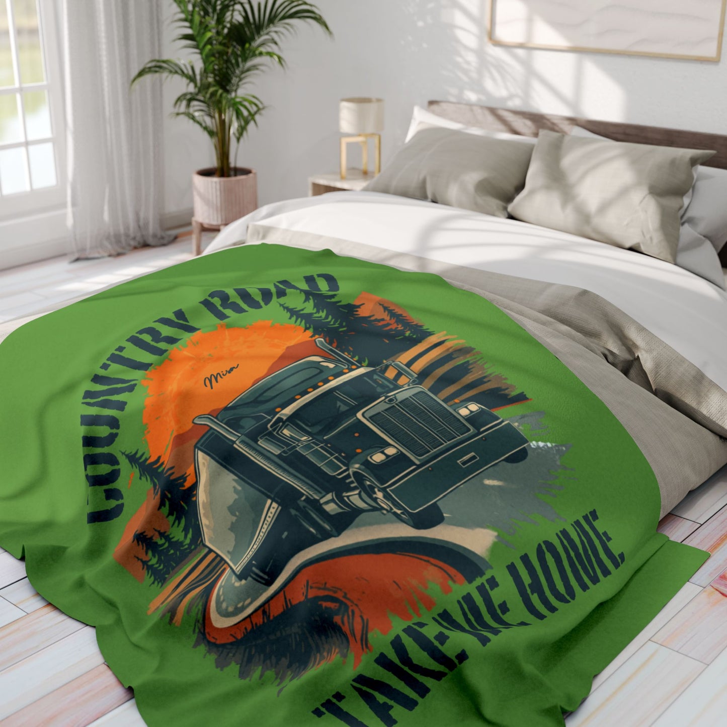 Country Road Take Me Home Fleece Blanket — Truck Driver Rustic Sunset Throw