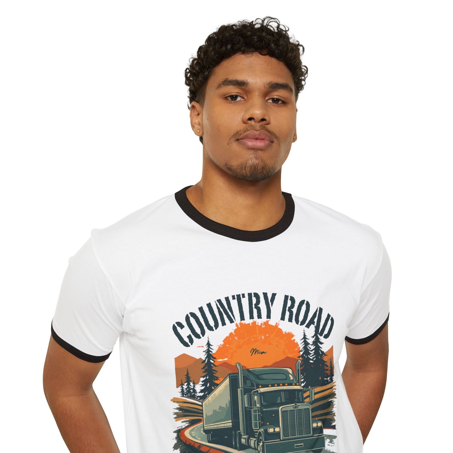 Country Road Trucker Ringer Tee — 'Country Road Take Me Home' Vintage Semi Truck T-Shirt