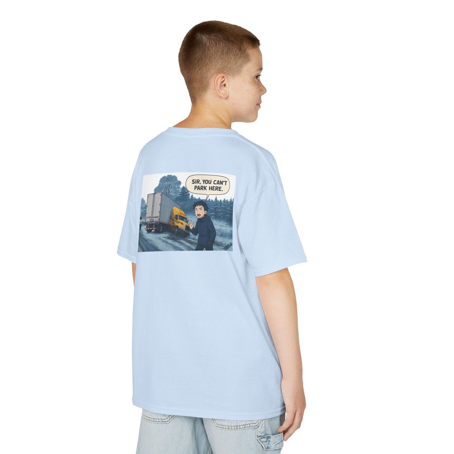 Kids Heavy Cotton Tee - Humorous Truck Parking Tee for Young Adventurers