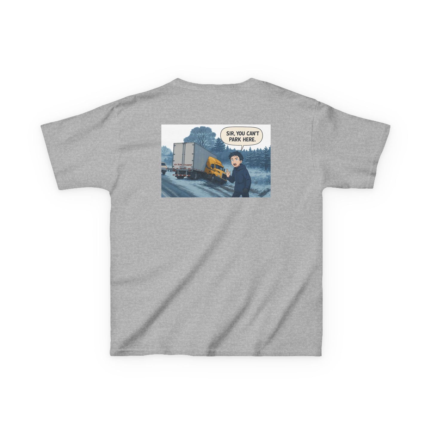 Kids Heavy Cotton Tee - Humorous Truck Parking Tee for Young Adventurers