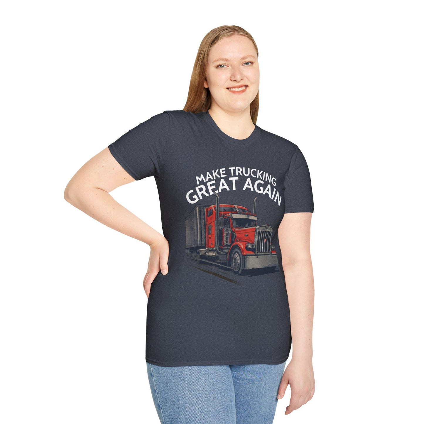 Make Trucking Great Again T-Shirt — Vintage Red Semi Truck Graphic Tee