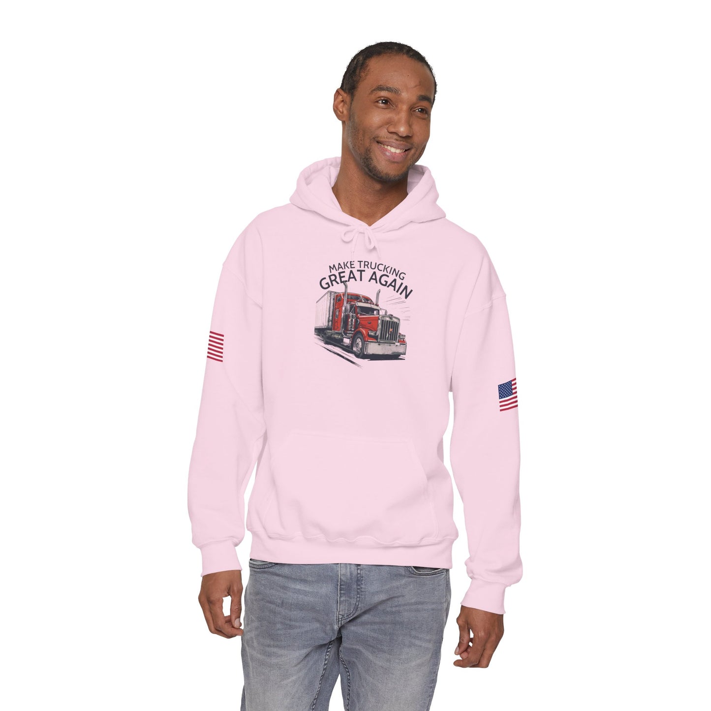Trucker Hoodie - "Make Trucking Great Again" American Flag Sleeves