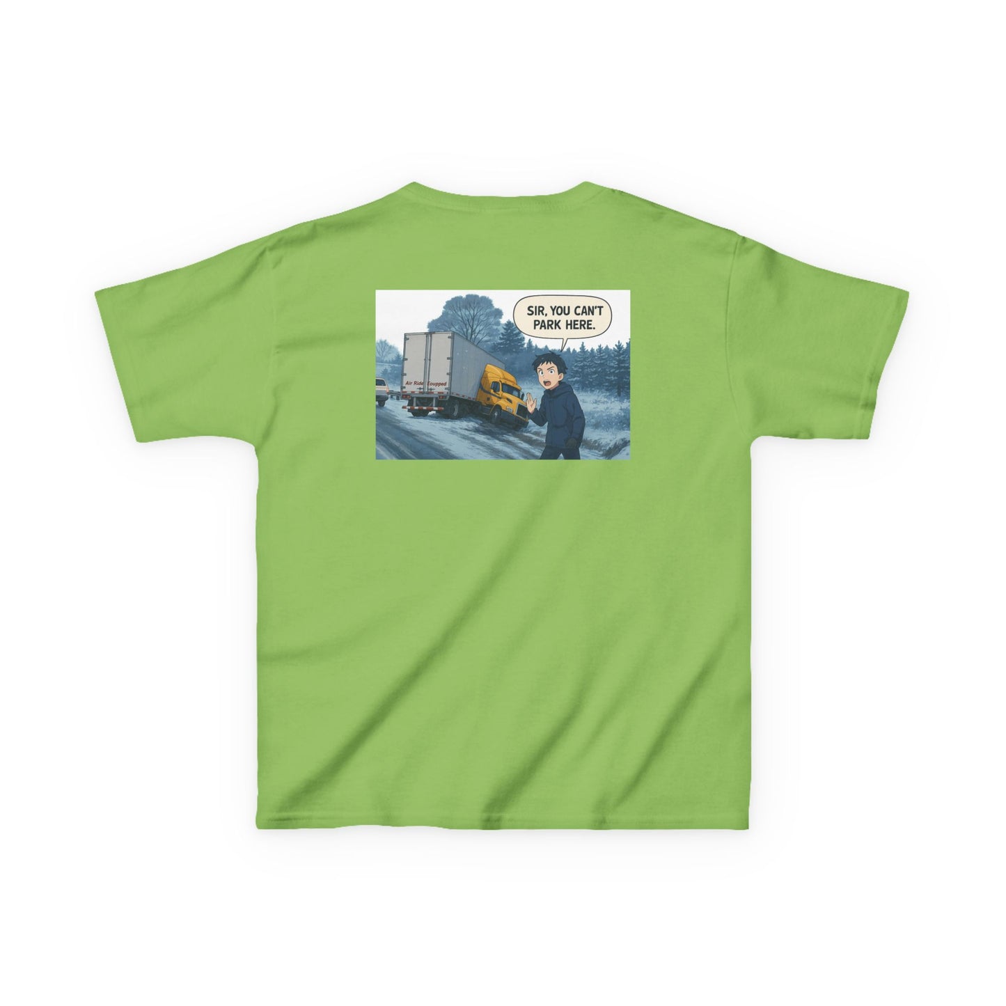 Kids Heavy Cotton Tee - Humorous Truck Parking Tee for Young Adventurers