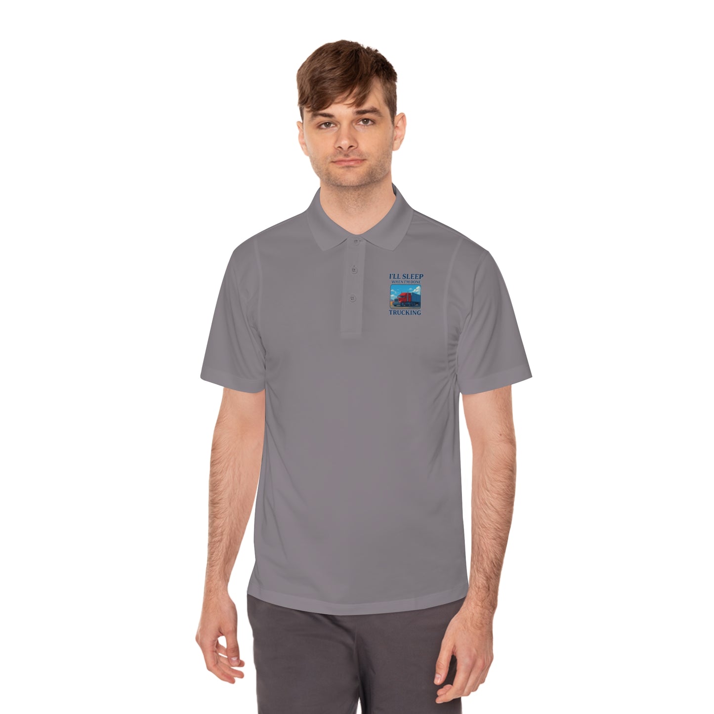 Men's Sport Polo Shirt - Trucking Design: "I’ll Sleep When I’m Done"