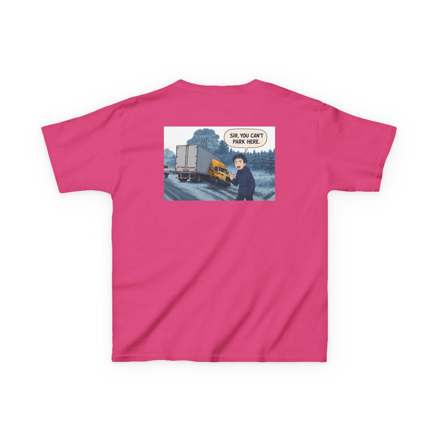Kids Heavy Cotton Tee - Humorous Truck Parking Tee for Young Adventurers