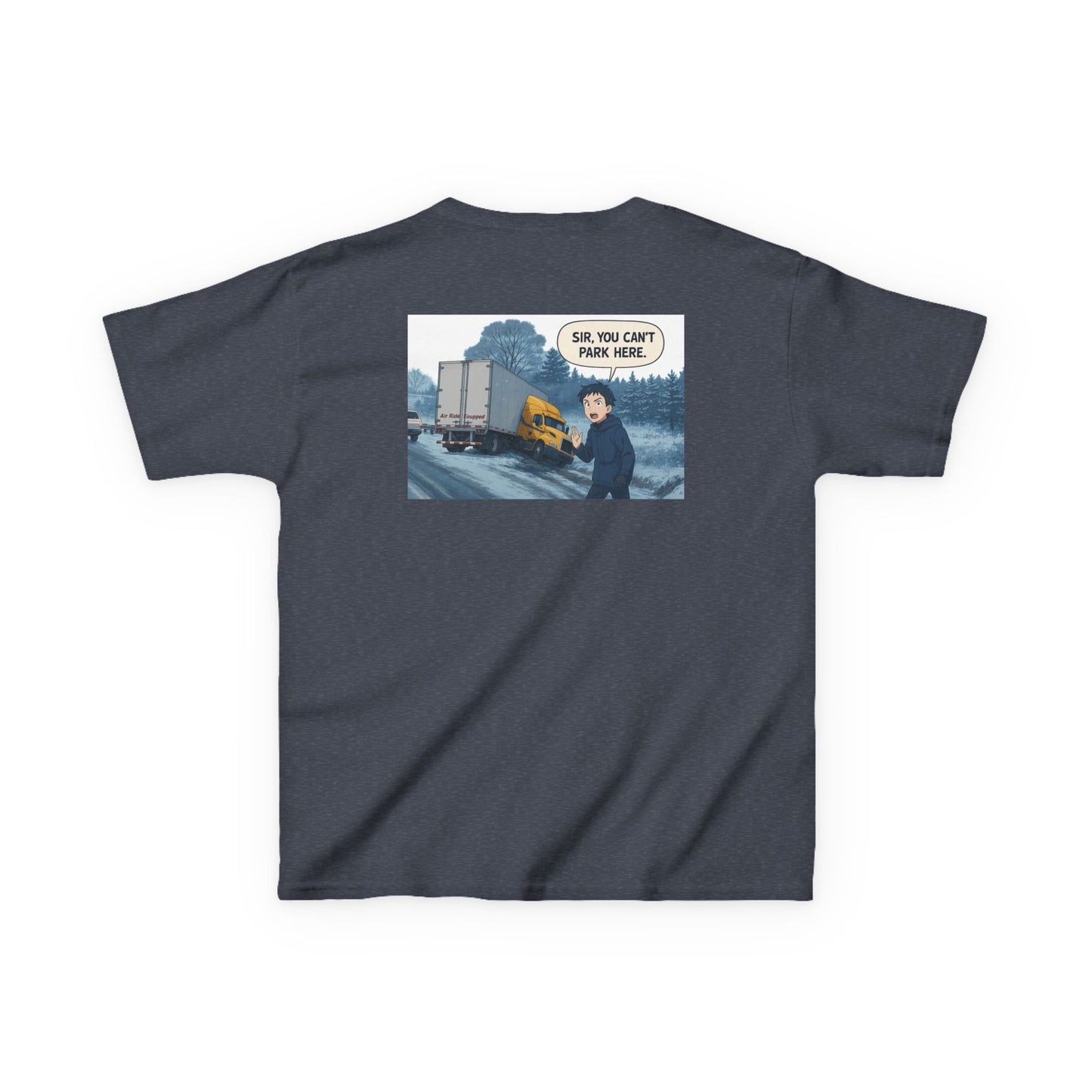 Kids Heavy Cotton Tee - Humorous Truck Parking Tee for Young Adventurers