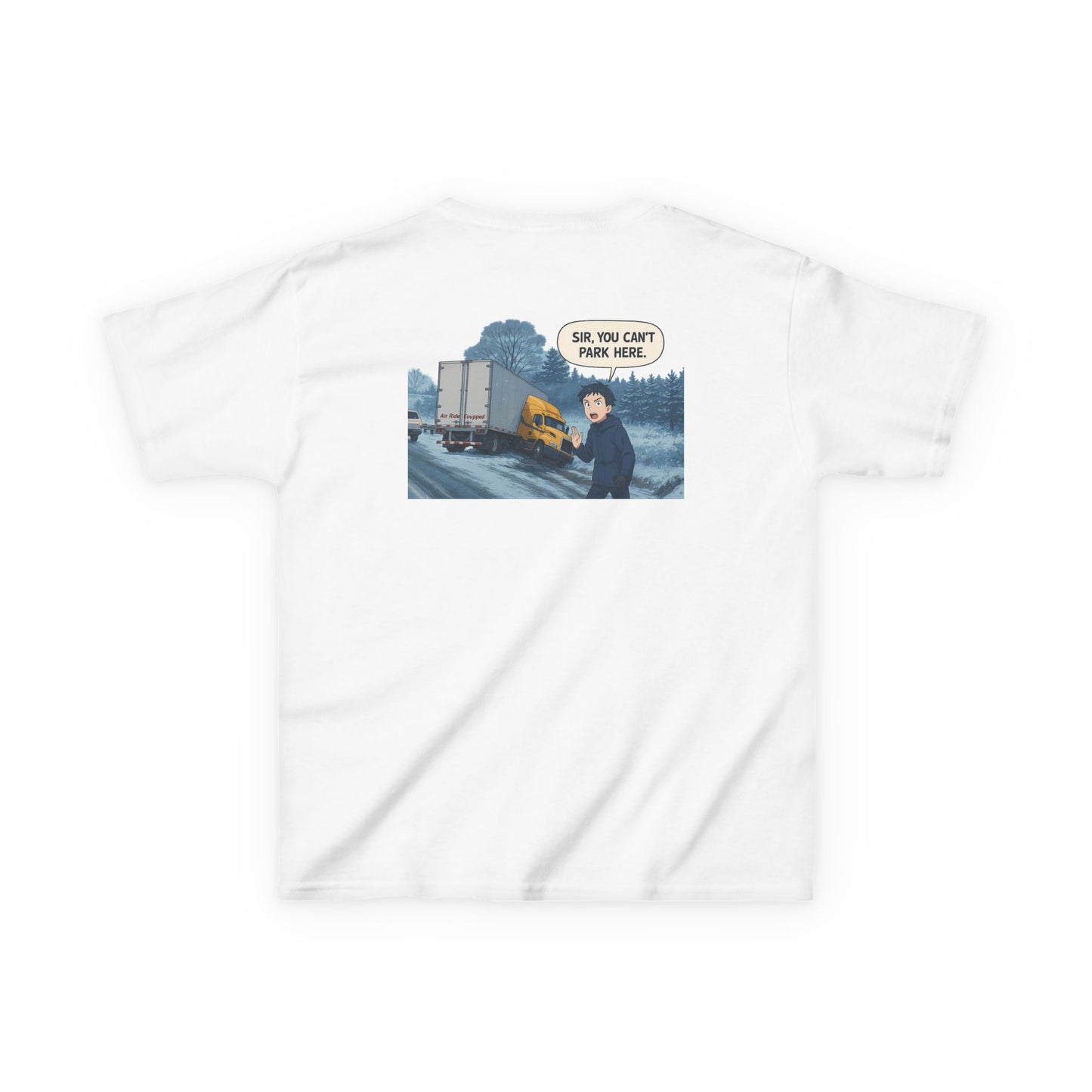 Kids Heavy Cotton Tee - Humorous Truck Parking Tee for Young Adventurers