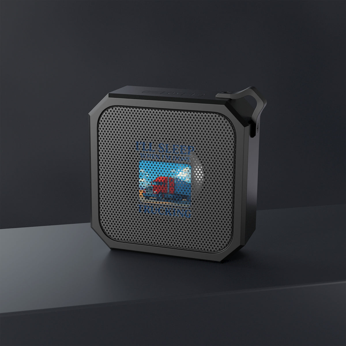 Black outdoor Bluetooth speaker, Trucking Life Edition, by Printify, designed for portable outdoor audio enjoyment.