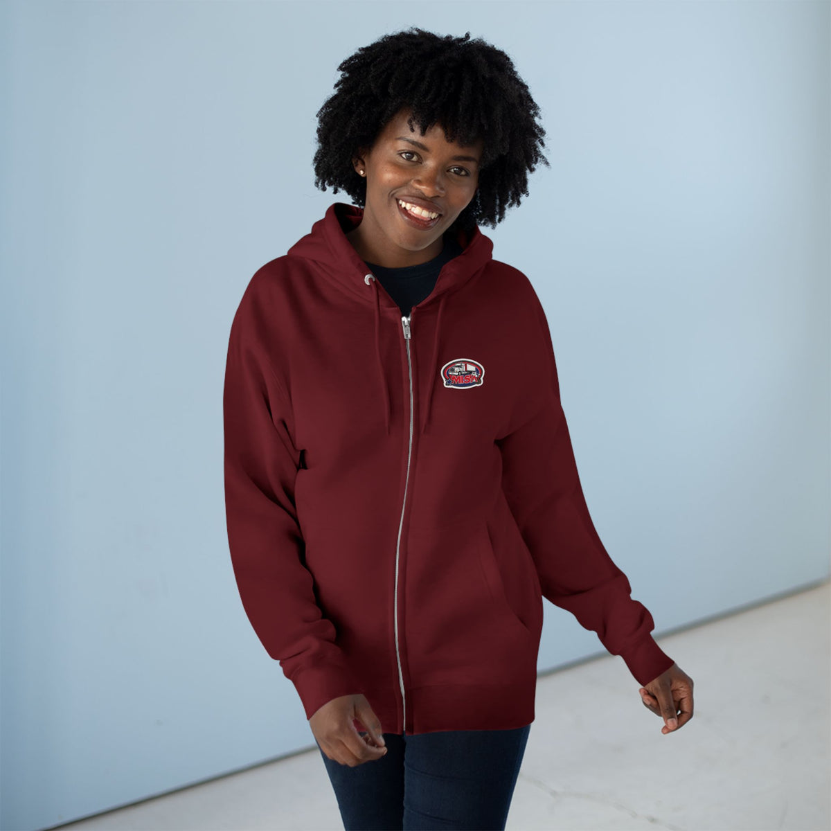 Black unisex zip hoodie with humorous "Sir, You Can't Park Here" graphic print, casual sweatshirt by Printify.