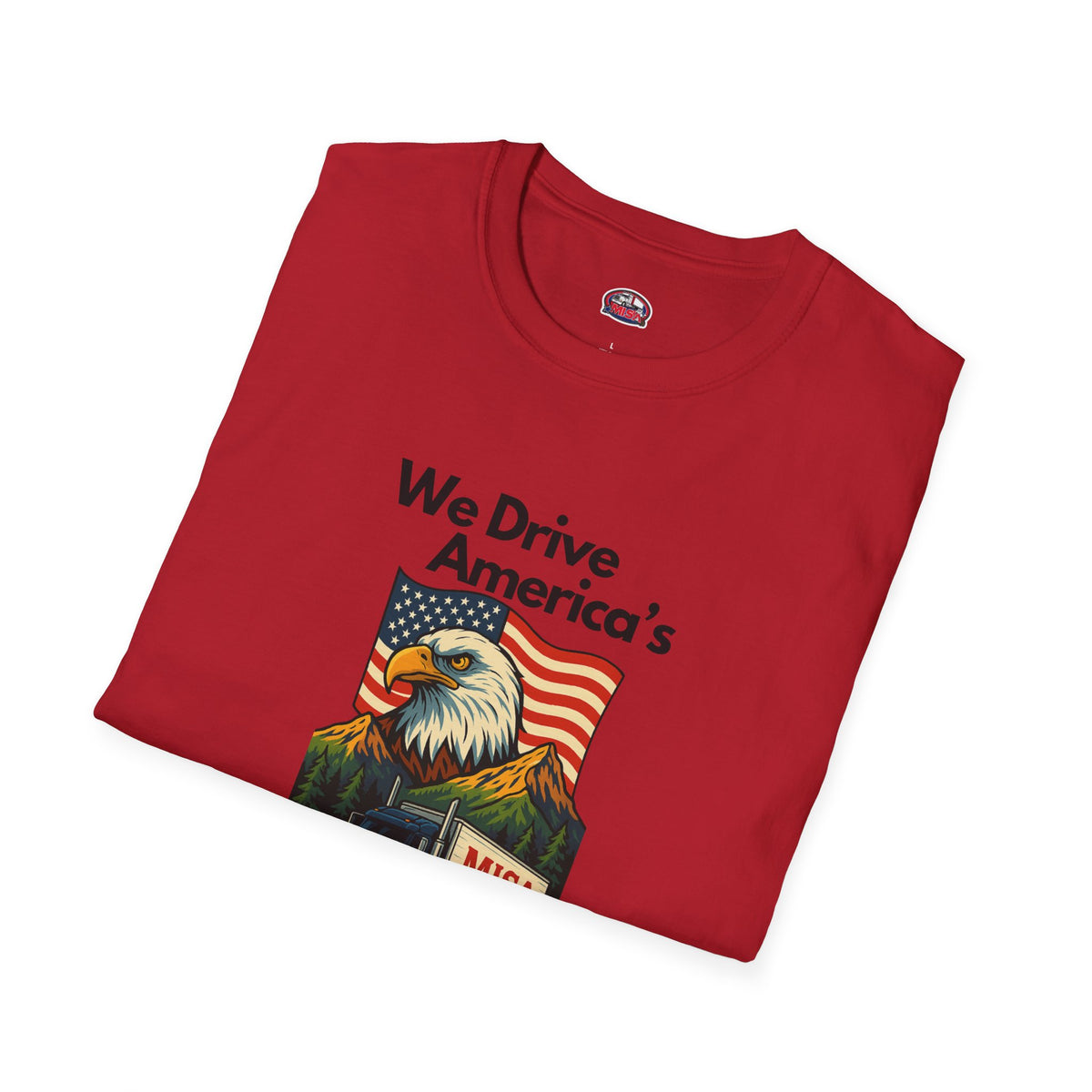 White patriotic unisex T-shirt with "We Drive America's Economy" design by Printify, featuring bold text and patriotic graphics.