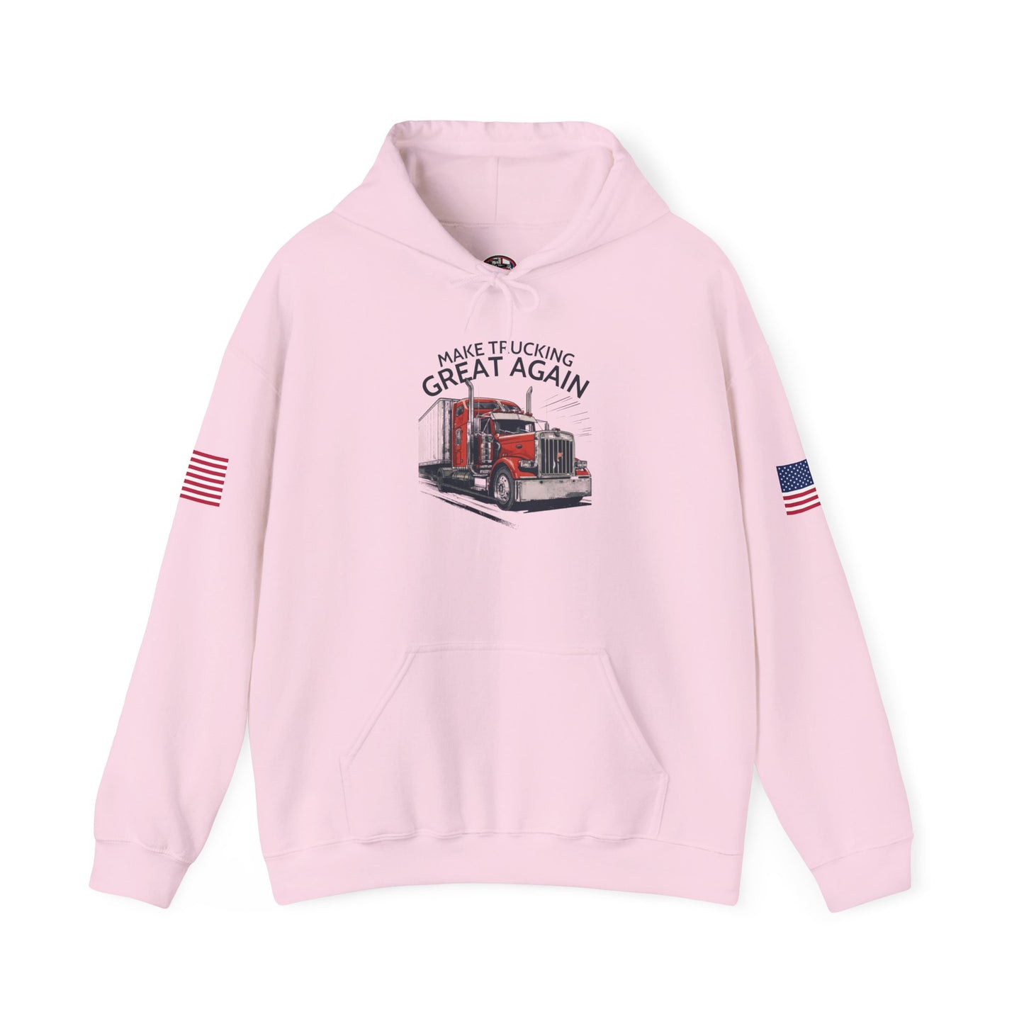 Trucker Hoodie - "Make Trucking Great Again" American Flag Sleeves