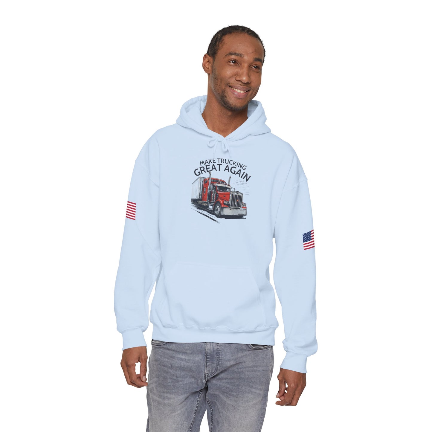 Trucker Hoodie - "Make Trucking Great Again" American Flag Sleeves