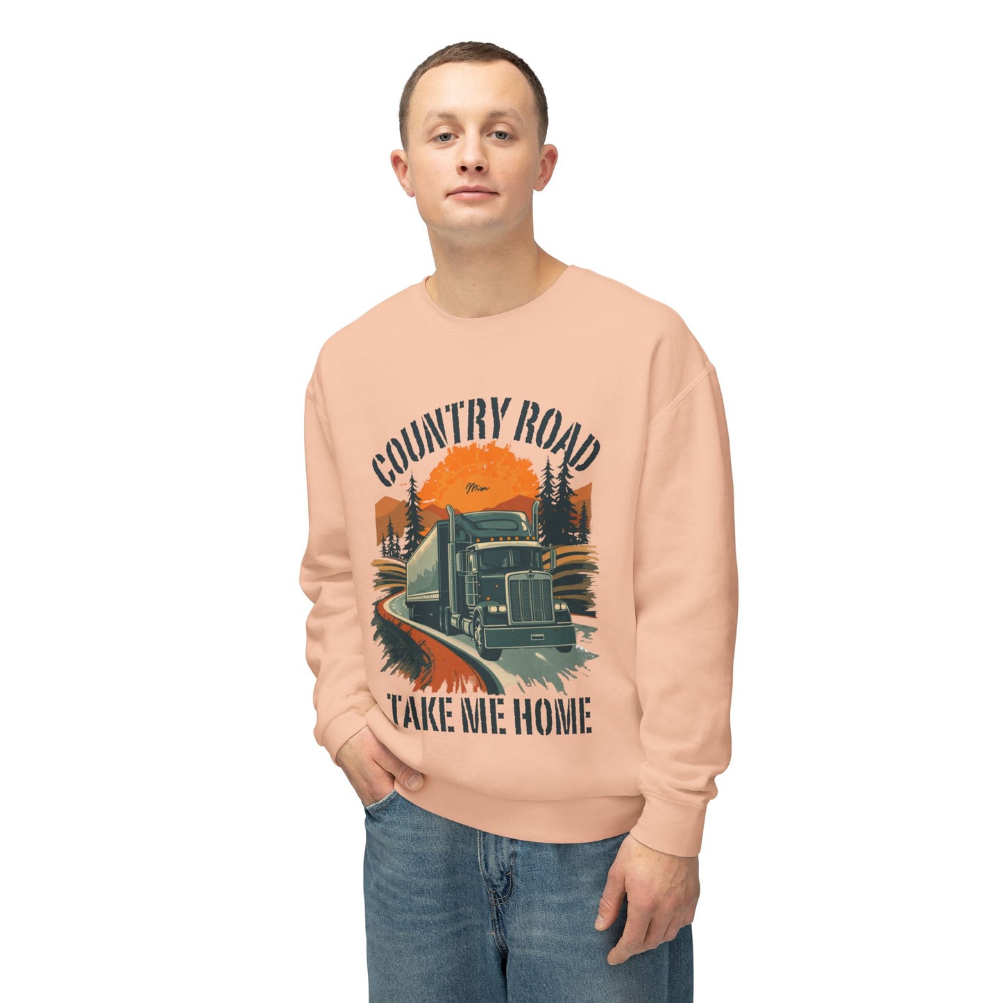 Country Road Truck Sweatshirt — "Country Road Take Me Home" Vintage Semi Truck Crewneck