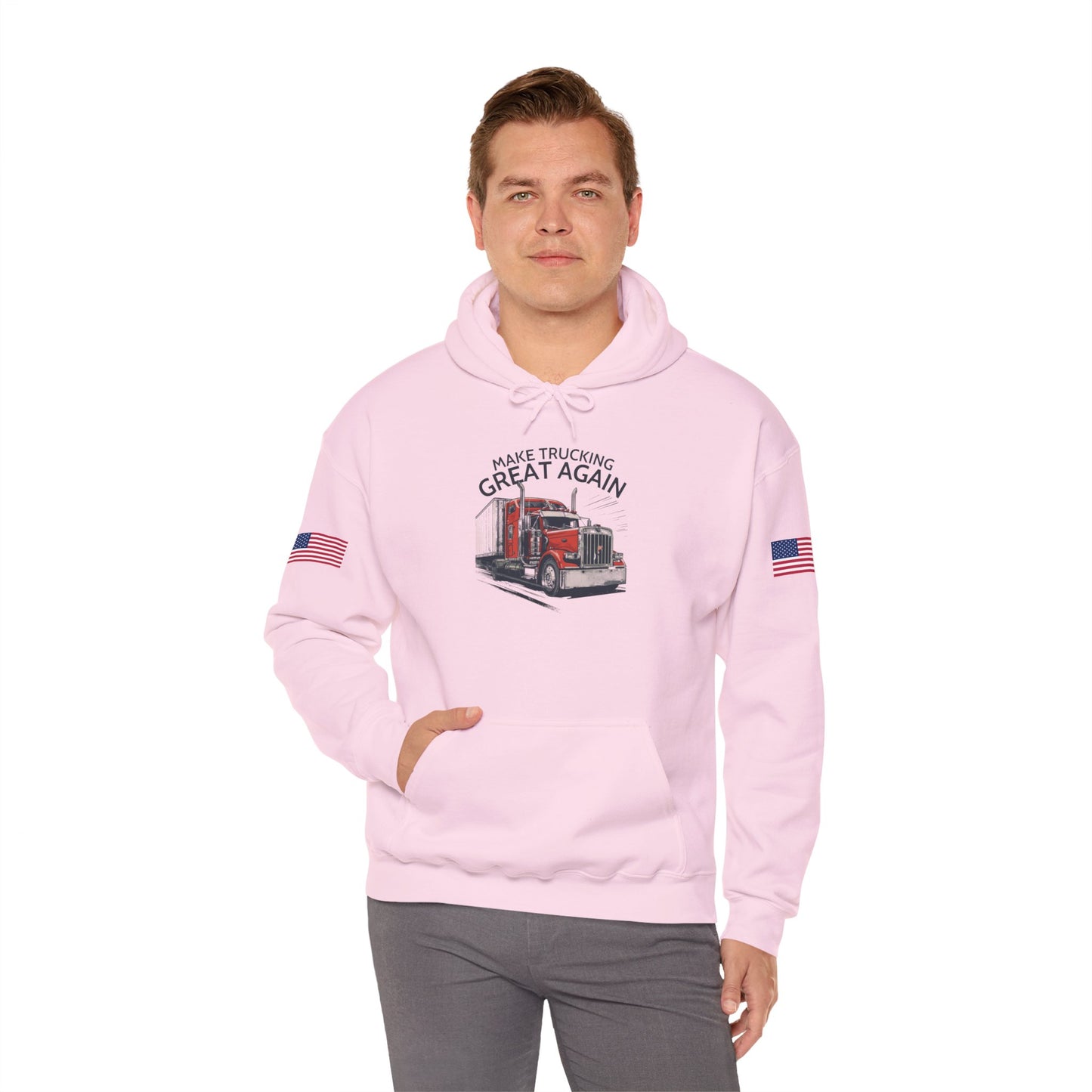 Trucker Hoodie - "Make Trucking Great Again" American Flag Sleeves