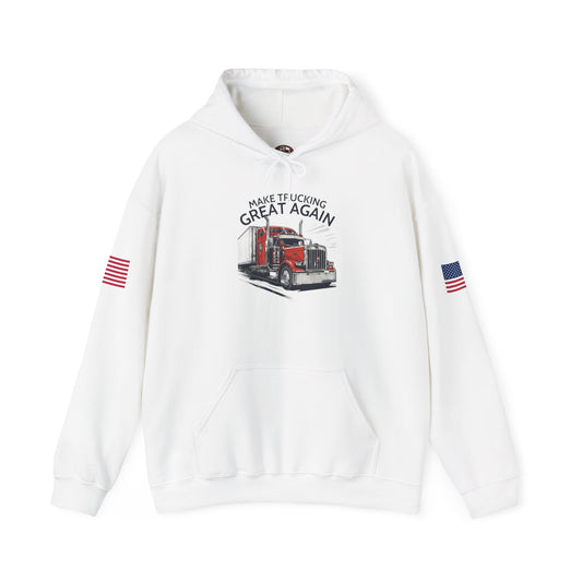 Trucker Hoodie - "Make Trucking Great Again" American Flag Sleeves
