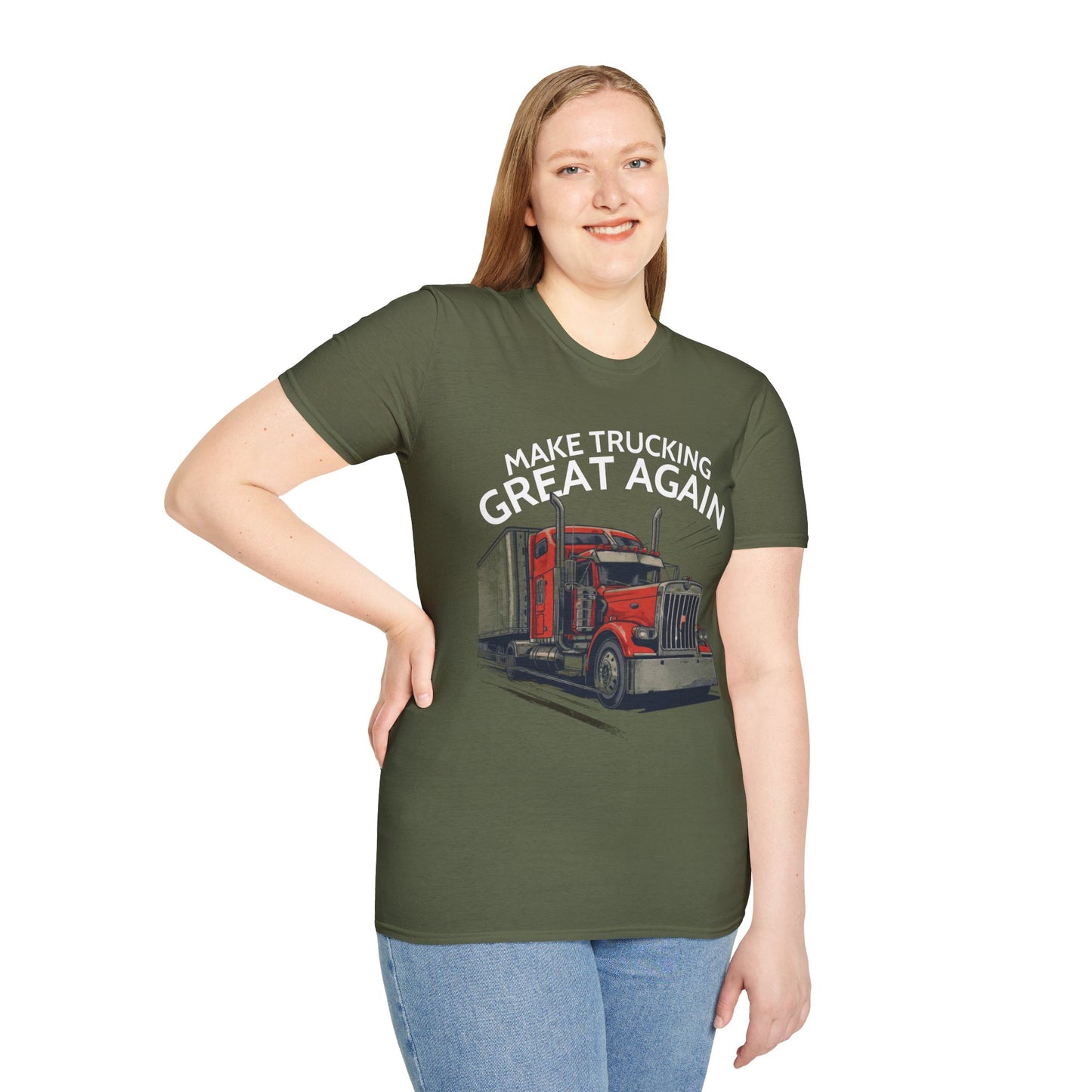 Make Trucking Great Again T-Shirt — Vintage Red Semi Truck Graphic Tee