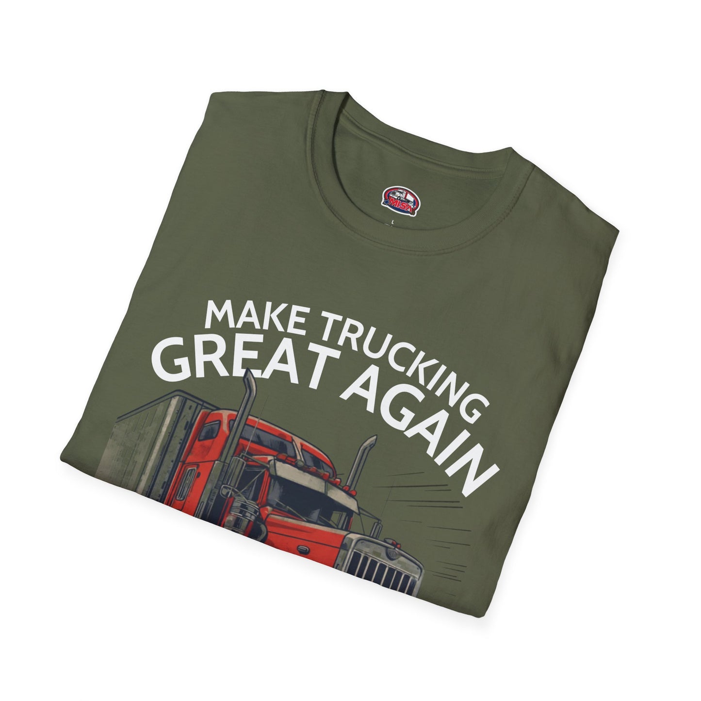 Make Trucking Great Again T-Shirt — Vintage Red Semi Truck Graphic Tee