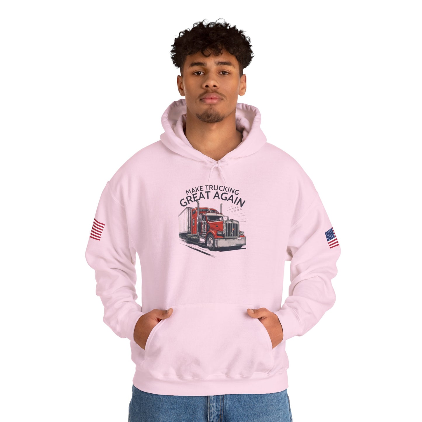 Trucker Hoodie - "Make Trucking Great Again" American Flag Sleeves