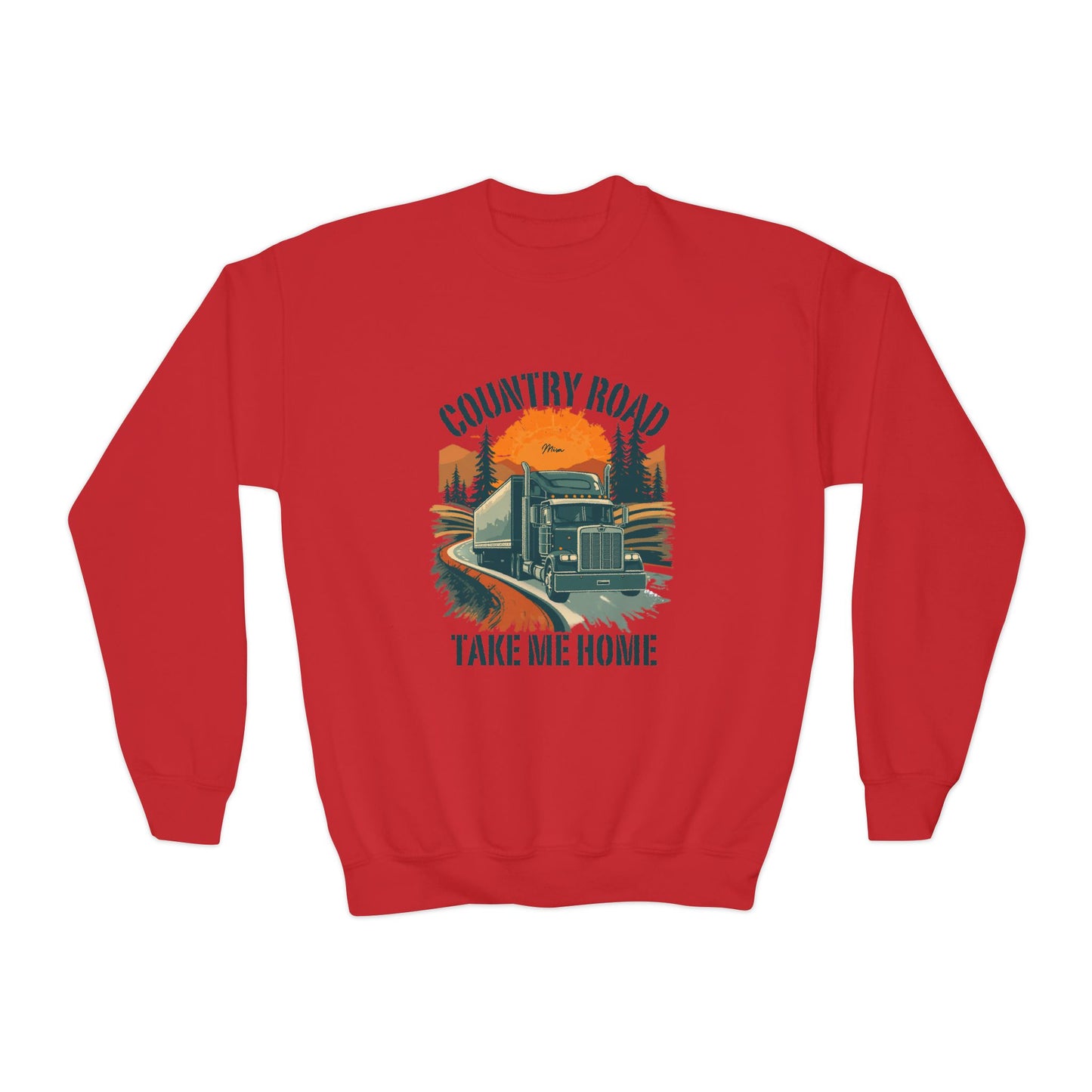 Youth Crewneck Sweatshirt — Retro 'Country Road Take Me Home' Truck Graphic