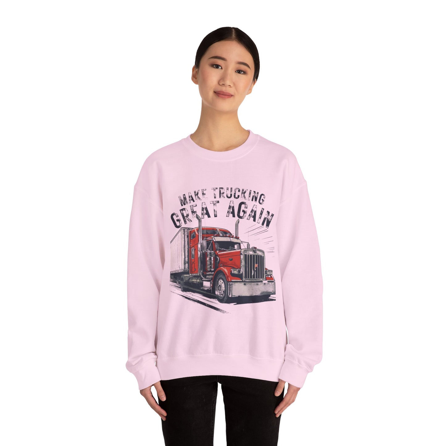 Trucker Crewneck Sweatshirt — “Make Trucking Great Again” Vintage Semi Truck Design