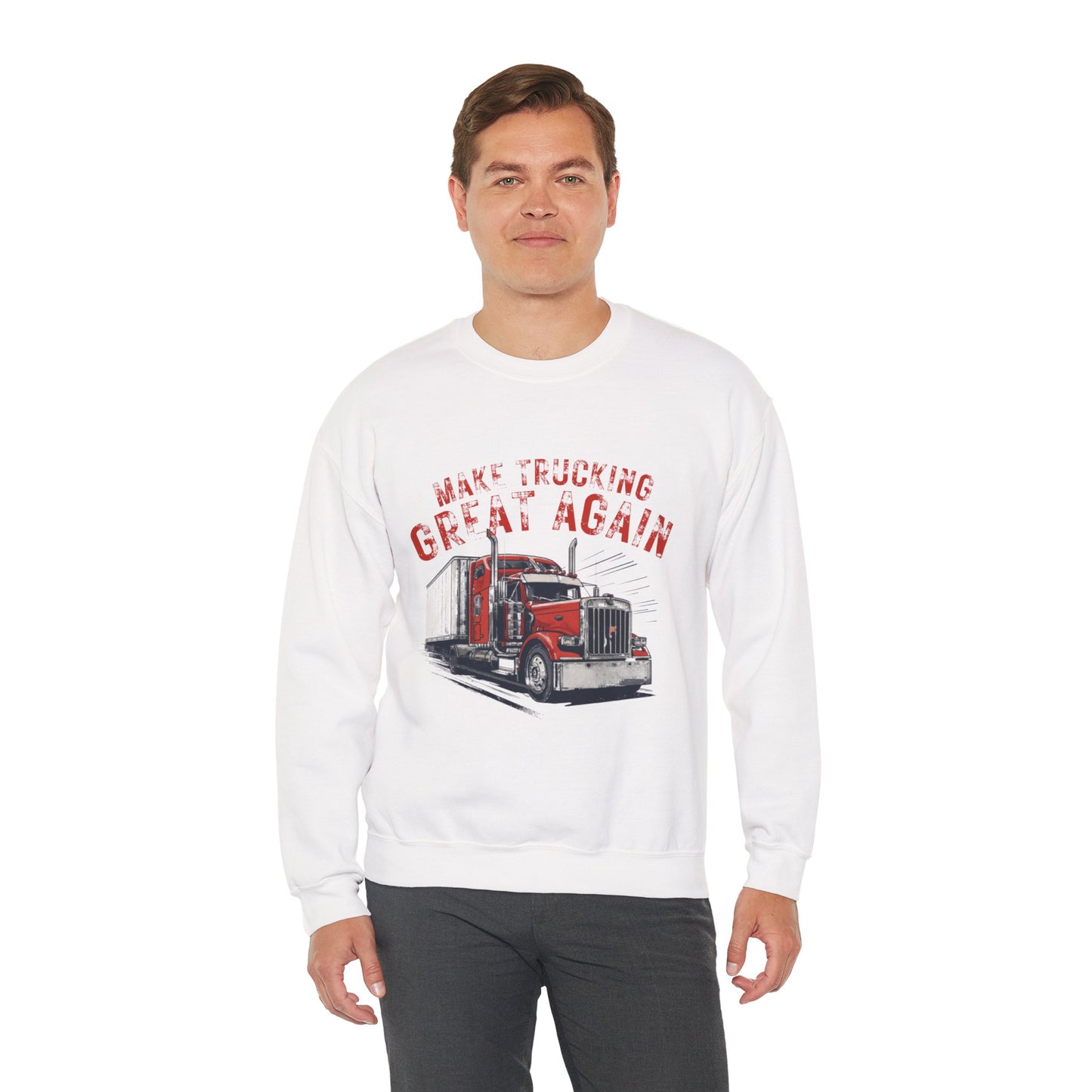 Crewneck Sweatshirt — "Make Trucking Great Again" Vintage Semi Tractor Graphic