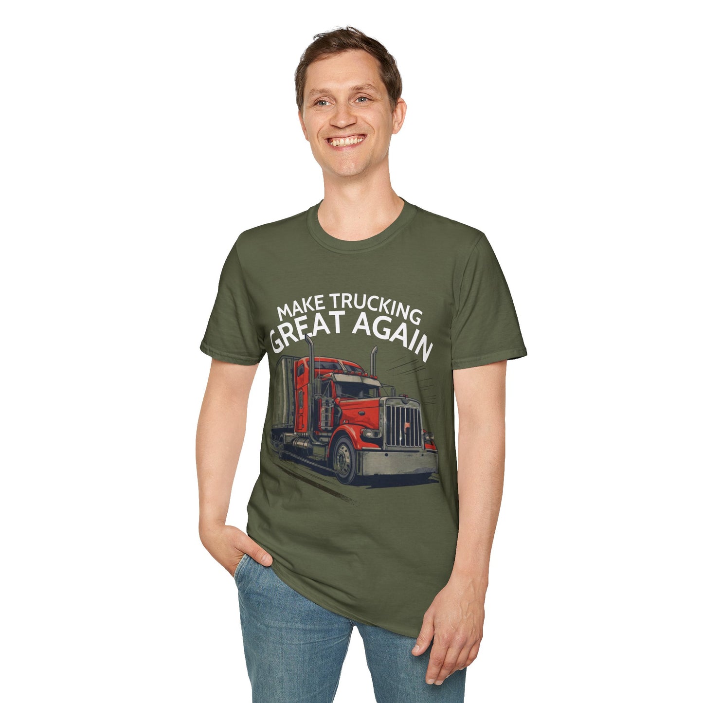 Make Trucking Great Again T-Shirt — Vintage Red Semi Truck Graphic Tee