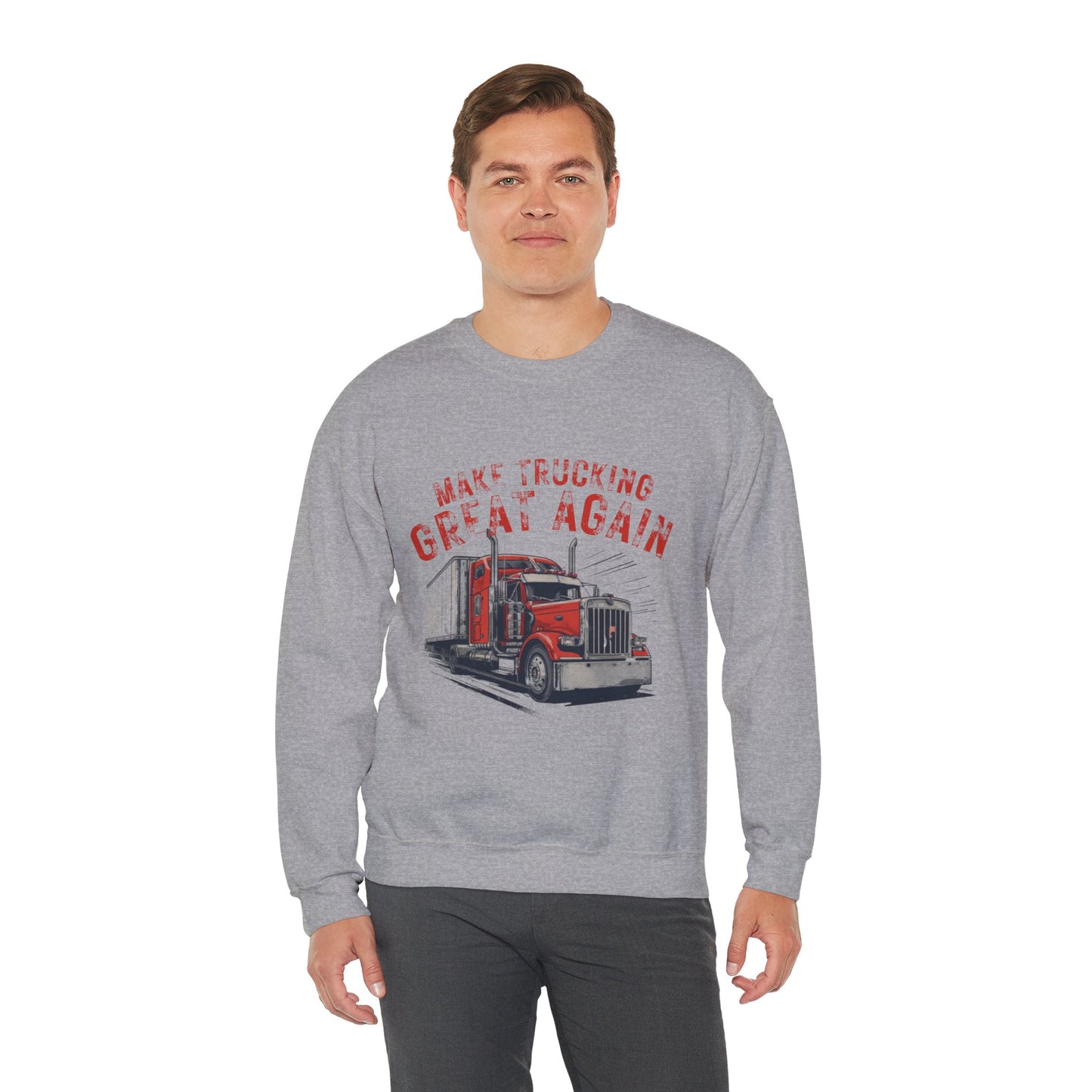 Crewneck Sweatshirt — "Make Trucking Great Again" Vintage Semi Tractor Graphic