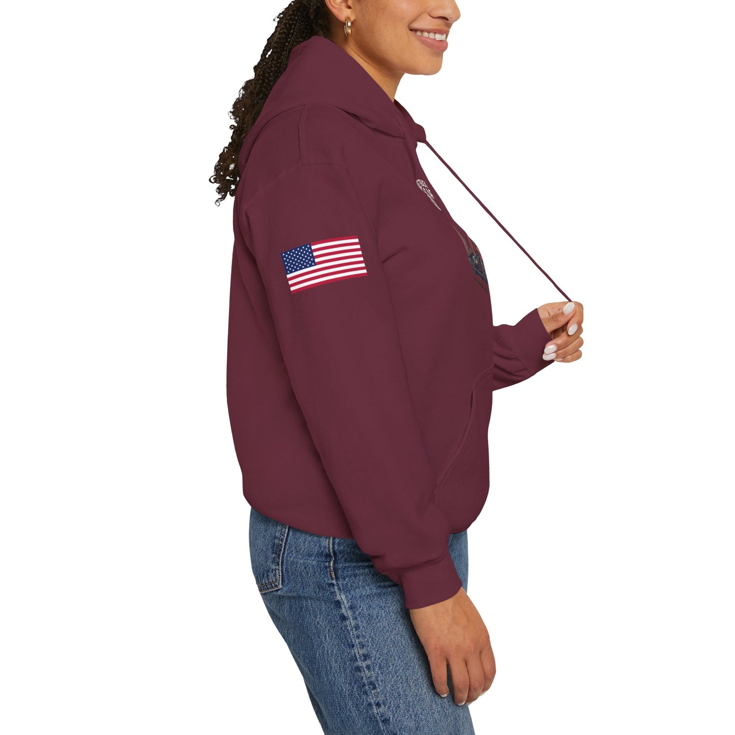 Make Trucking Great Again Hoodie — American Flag Sleeves, Trucker Semi Truck Sweatshirt