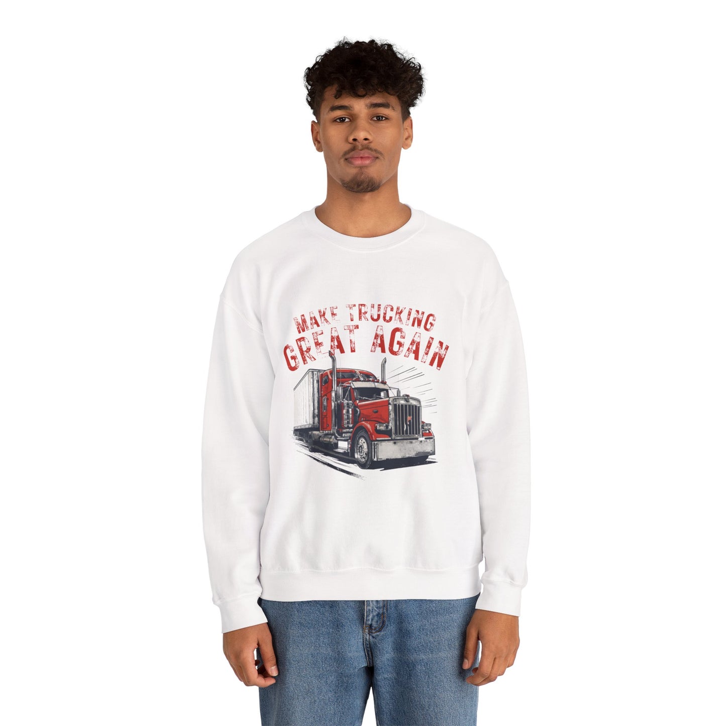 Crewneck Sweatshirt — "Make Trucking Great Again" Vintage Semi Tractor Graphic