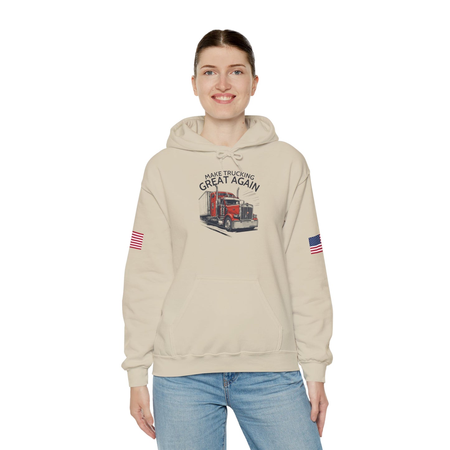 Trucker Hoodie - "Make Trucking Great Again" American Flag Sleeves