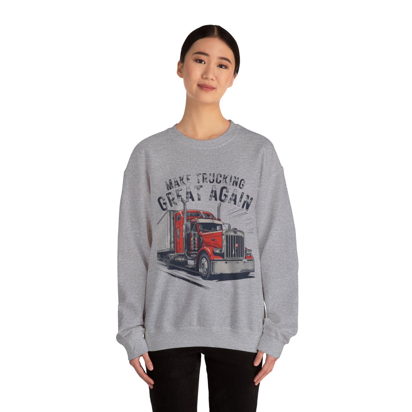 Trucker Crewneck Sweatshirt — “Make Trucking Great Again” Vintage Semi Truck Design