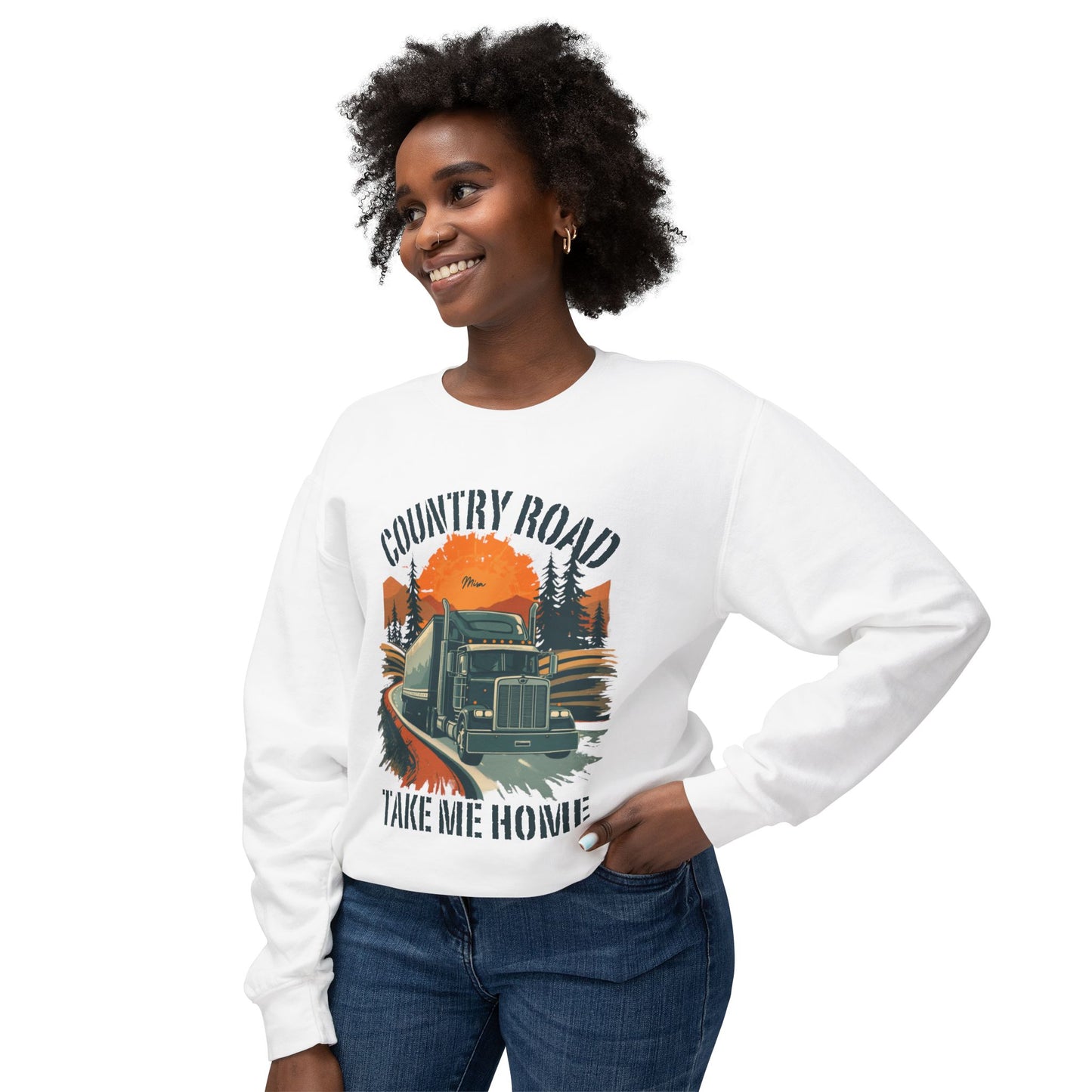 Country Road Truck Sweatshirt — "Country Road Take Me Home" Vintage Semi Truck Crewneck