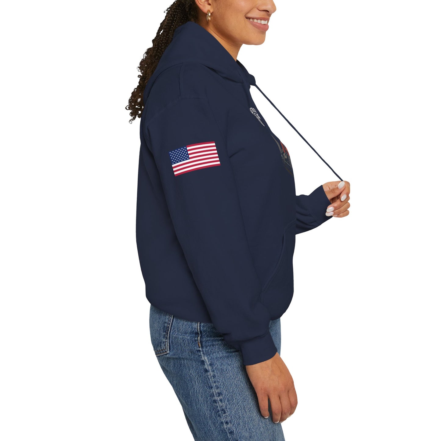 Make Trucking Great Again Hoodie — American Flag Sleeves, Trucker Semi Truck Sweatshirt
