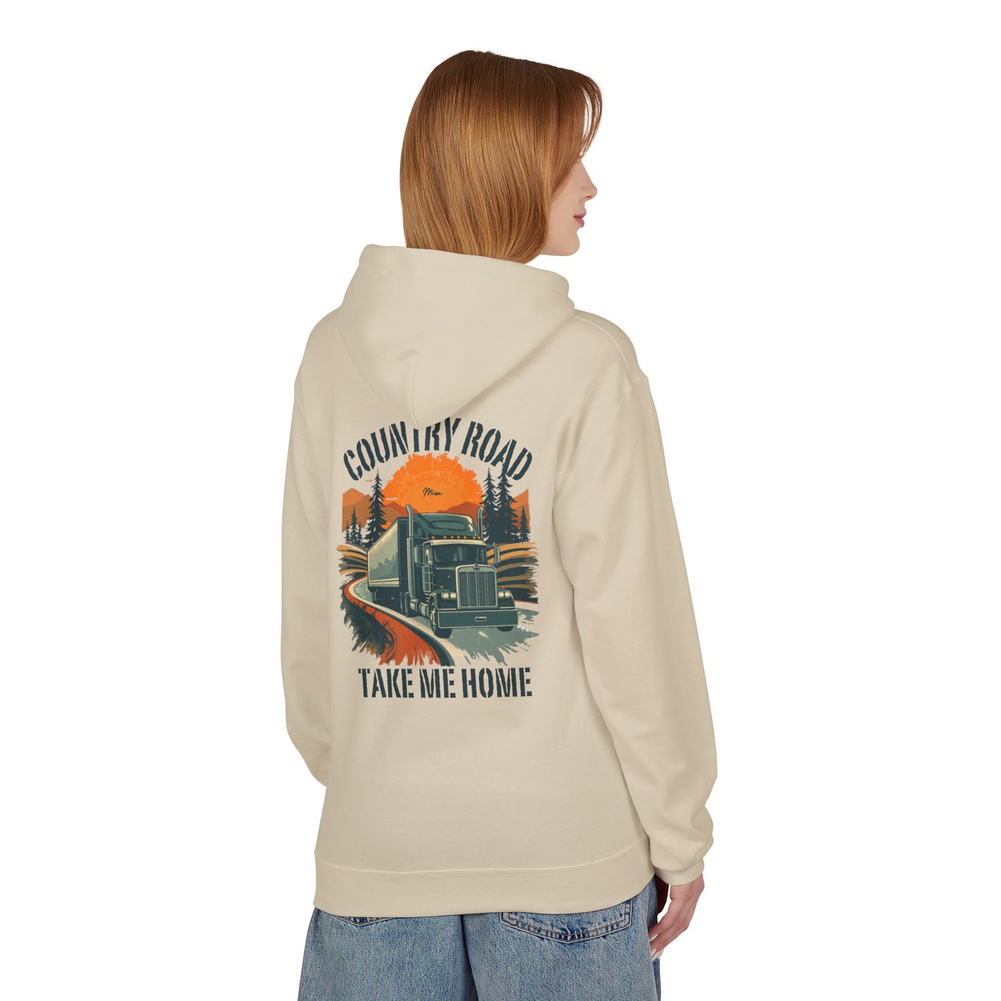 Country Road Truck Hoodie — "Country Road Take Me Home" Retro Semi Truck Pullover