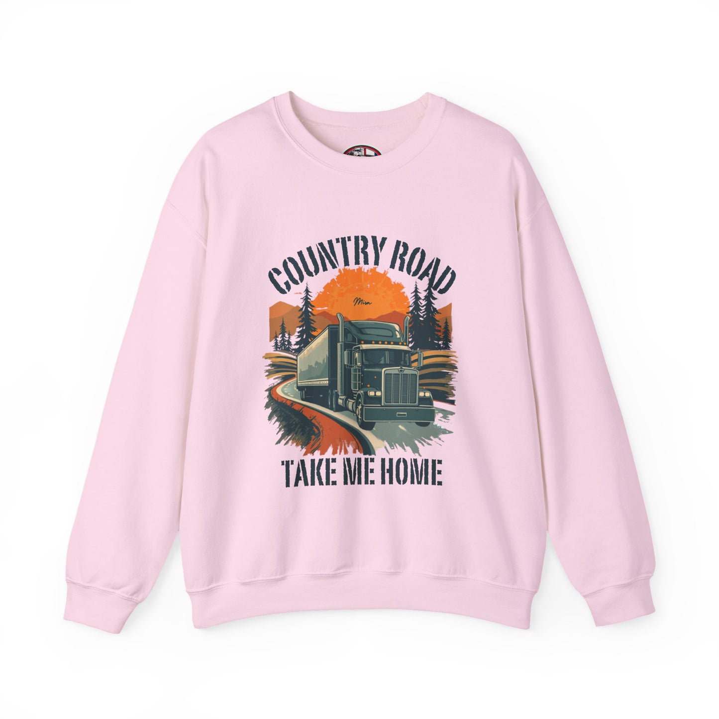 Crewneck Sweatshirt — "Country Road Take Me Home" Trucking Sunset Graphic