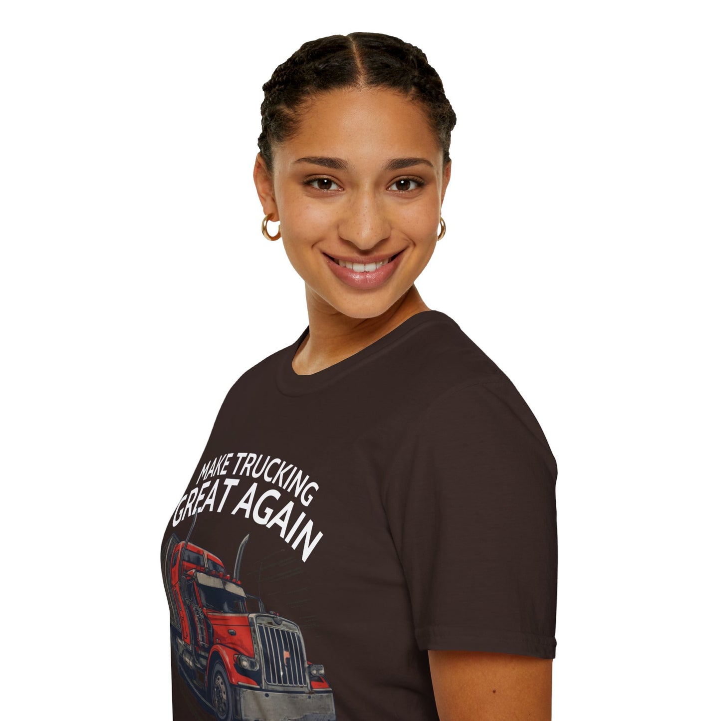 Make Trucking Great Again T-Shirt — Vintage Red Semi Truck Graphic Tee
