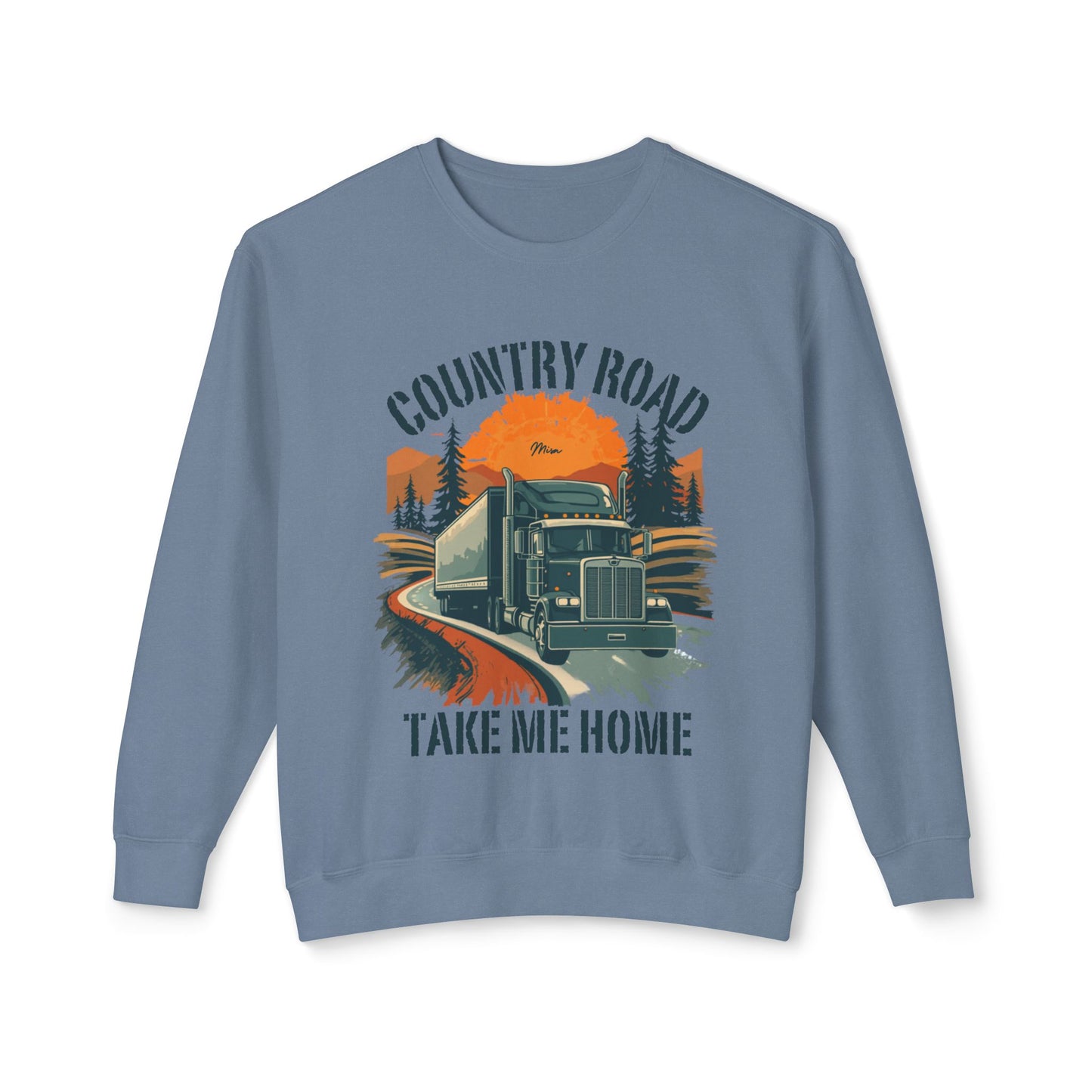 Country Road Truck Sweatshirt — "Country Road Take Me Home" Vintage Semi Truck Crewneck