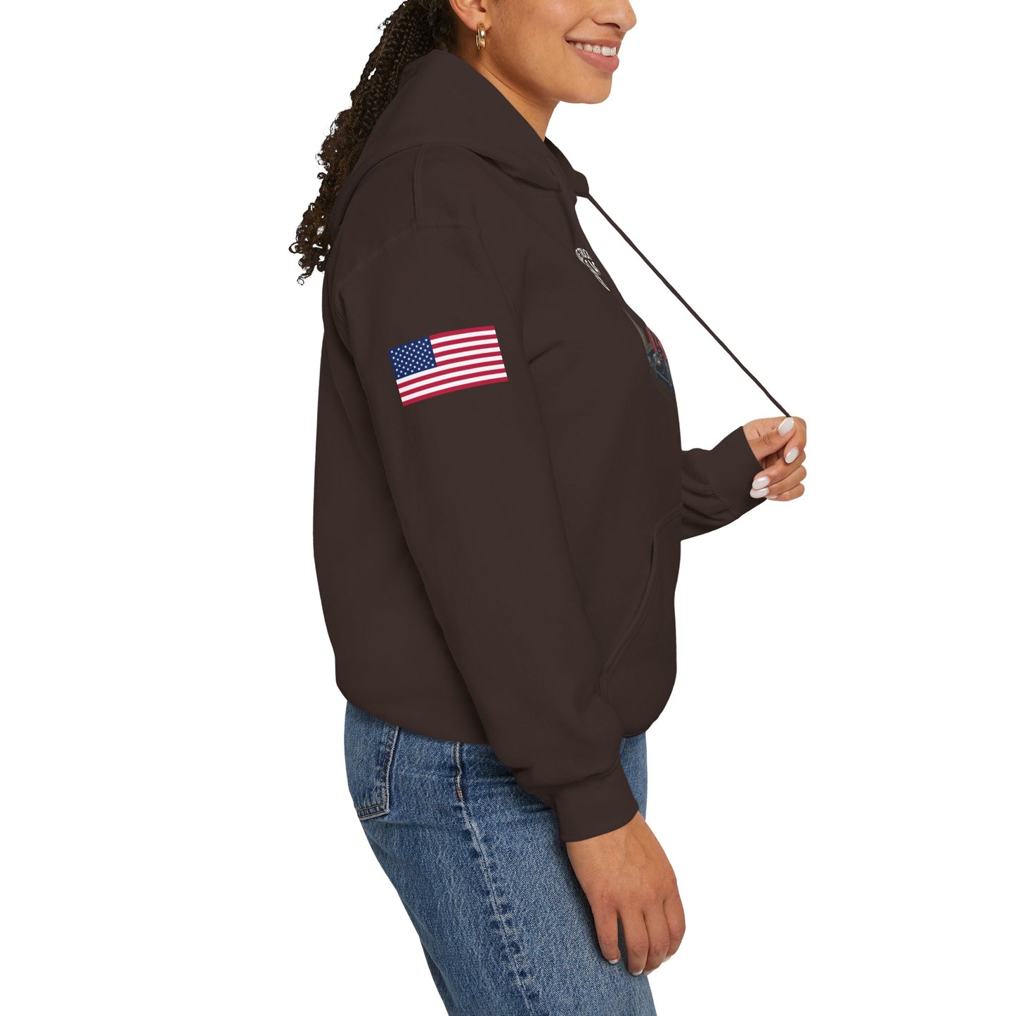 Make Trucking Great Again Hoodie — American Flag Sleeves, Trucker Semi Truck Sweatshirt
