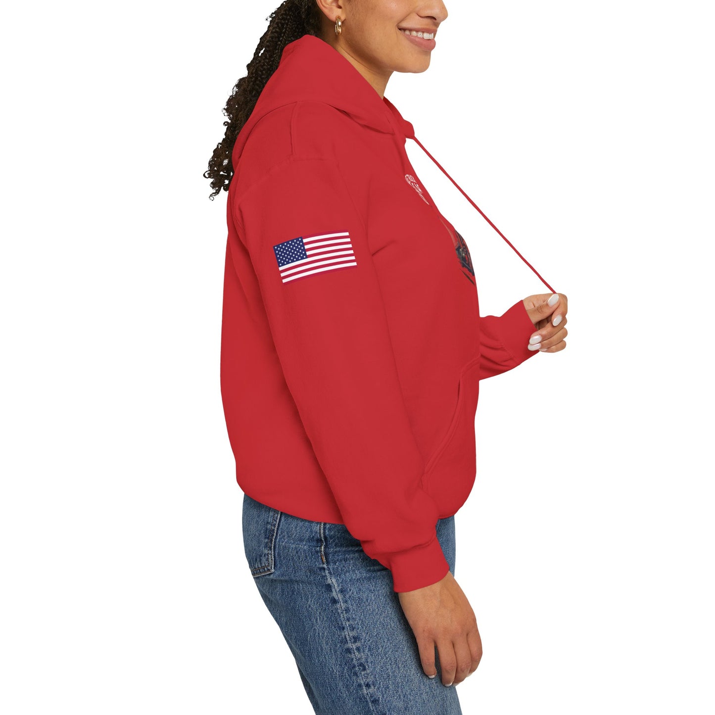 Make Trucking Great Again Hoodie — American Flag Sleeves, Trucker Semi Truck Sweatshirt