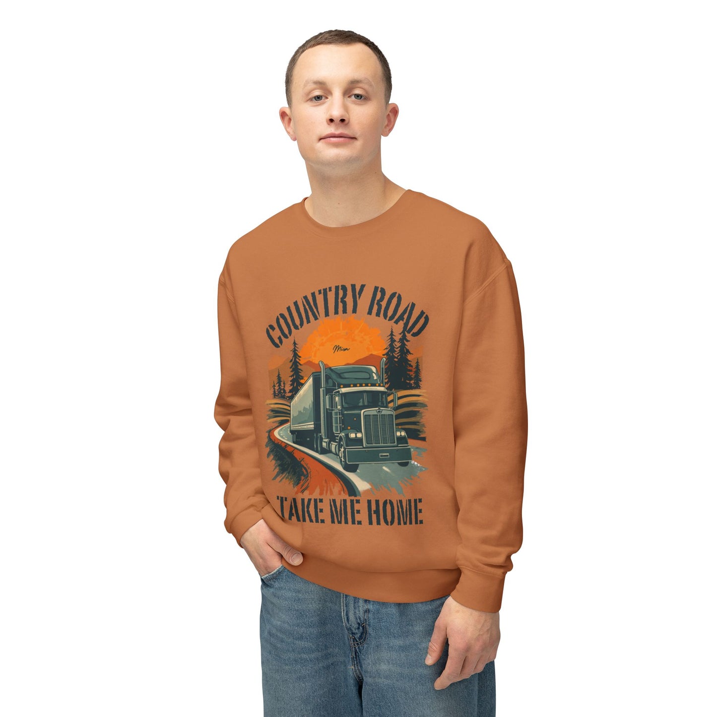 Country Road Truck Sweatshirt — "Country Road Take Me Home" Vintage Semi Truck Crewneck