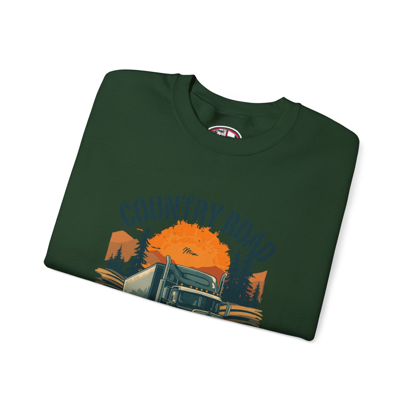 Crewneck Sweatshirt — "Country Road Take Me Home" Trucking Sunset Graphic
