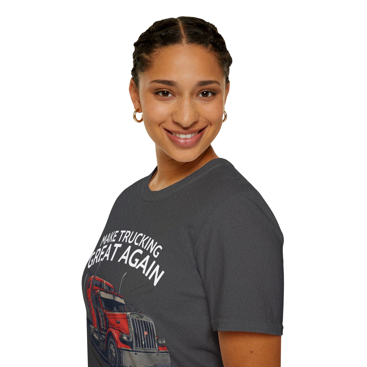 Make Trucking Great Again T-Shirt — Vintage Red Semi Truck Graphic Tee