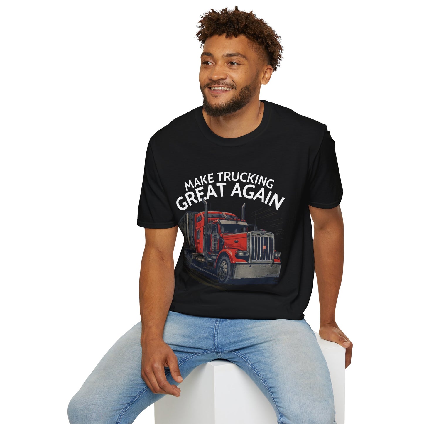 Make Trucking Great Again T-Shirt — Vintage Red Semi Truck Graphic Tee