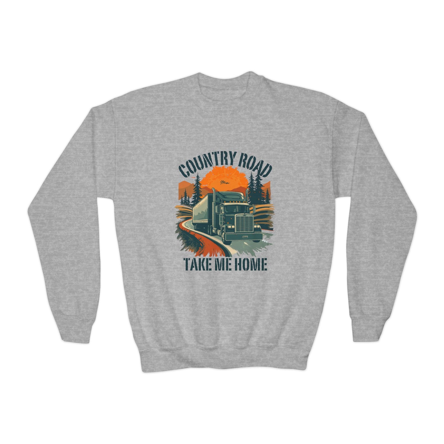 Youth Crewneck Sweatshirt — Retro 'Country Road Take Me Home' Truck Graphic