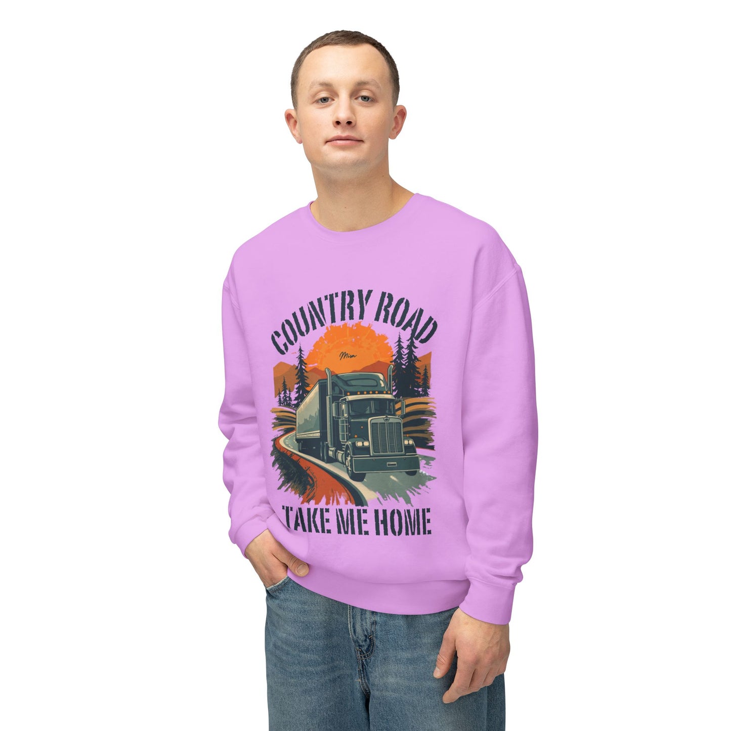 Country Road Truck Sweatshirt — "Country Road Take Me Home" Vintage Semi Truck Crewneck