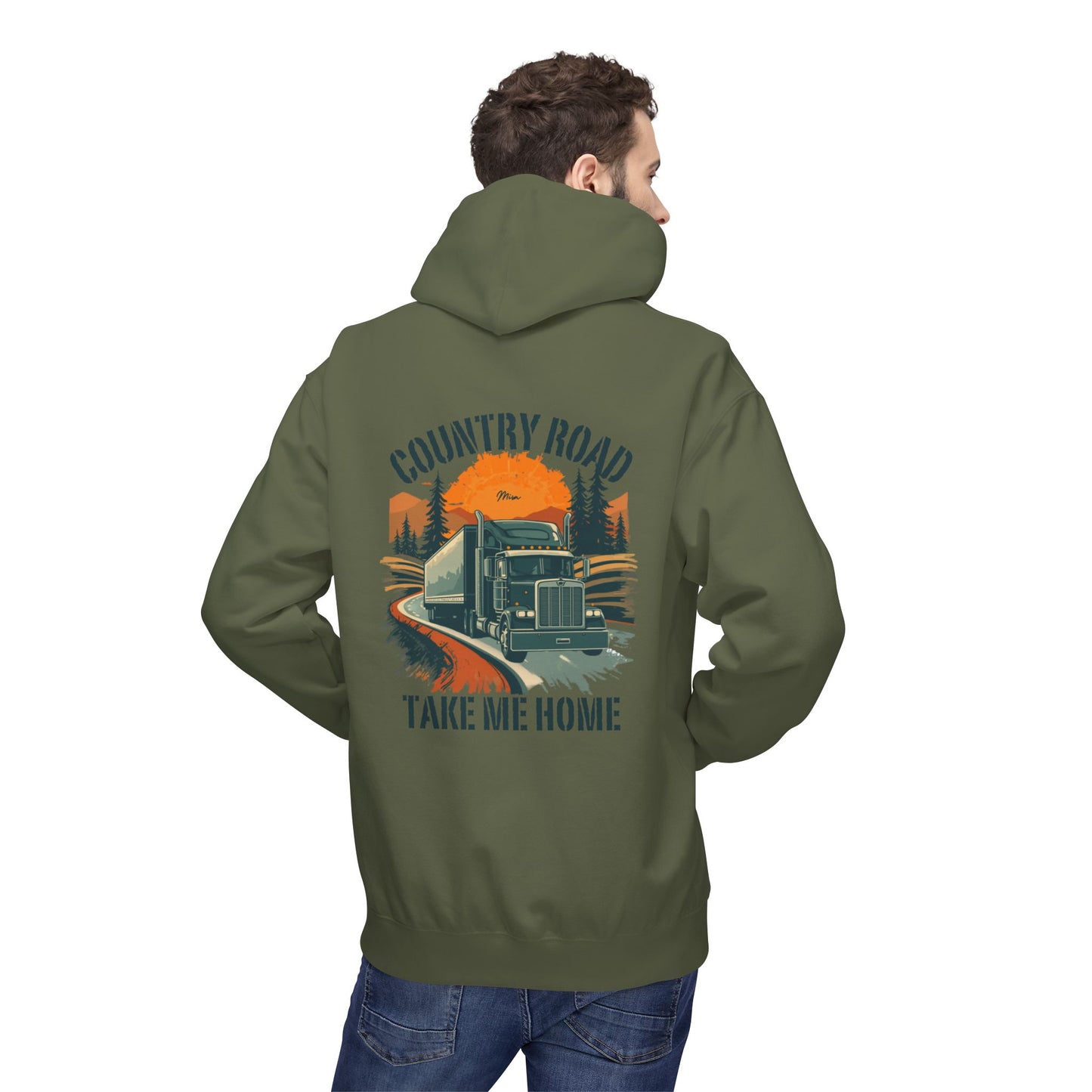 Country Road Truck Hoodie — "Country Road Take Me Home" Retro Semi Truck Pullover