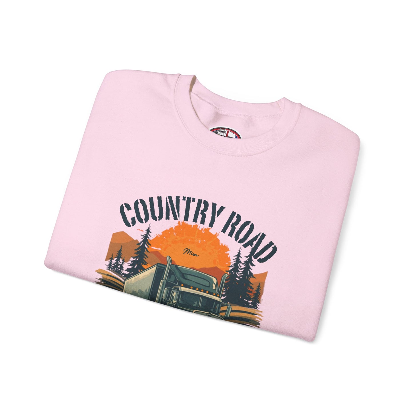 Crewneck Sweatshirt — "Country Road Take Me Home" Trucking Sunset Graphic