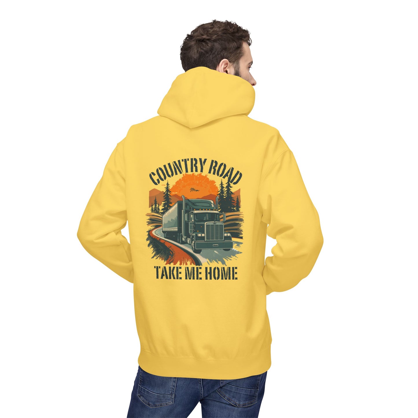 Country Road Truck Hoodie — "Country Road Take Me Home" Retro Semi Truck Pullover