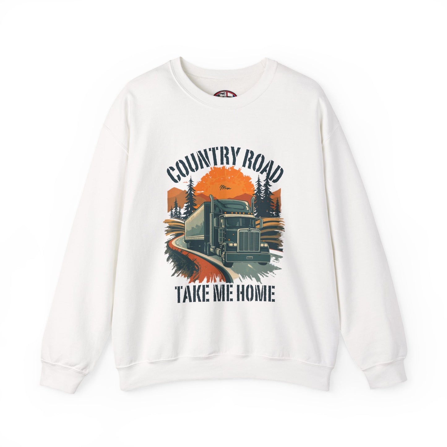 Crewneck Sweatshirt — "Country Road Take Me Home" Trucking Sunset Graphic