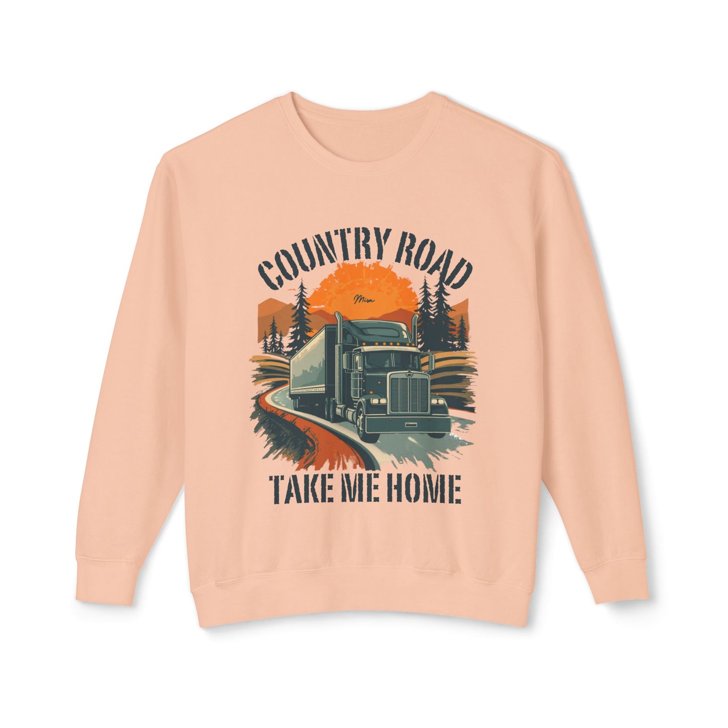 Country Road Truck Sweatshirt — "Country Road Take Me Home" Vintage Semi Truck Crewneck